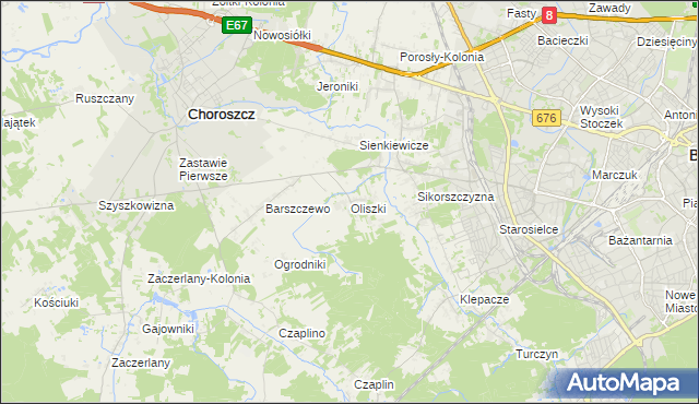 mapa Oliszki gmina Choroszcz, Oliszki gmina Choroszcz na mapie Targeo