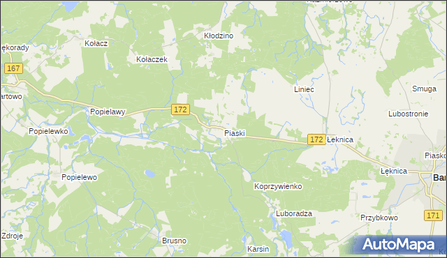 mapa Piaski gmina Barwice, Piaski gmina Barwice na mapie Targeo