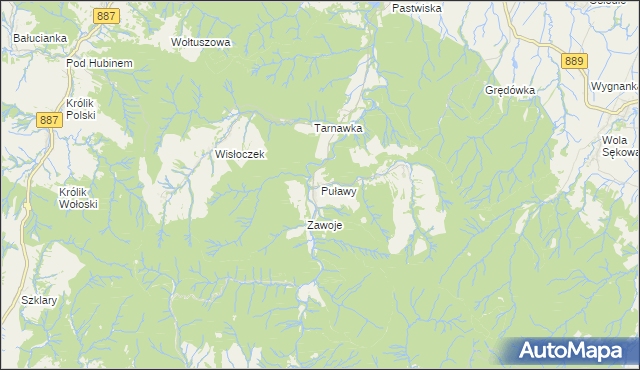mapa Puławy gmina Rymanów, Puławy gmina Rymanów na mapie Targeo