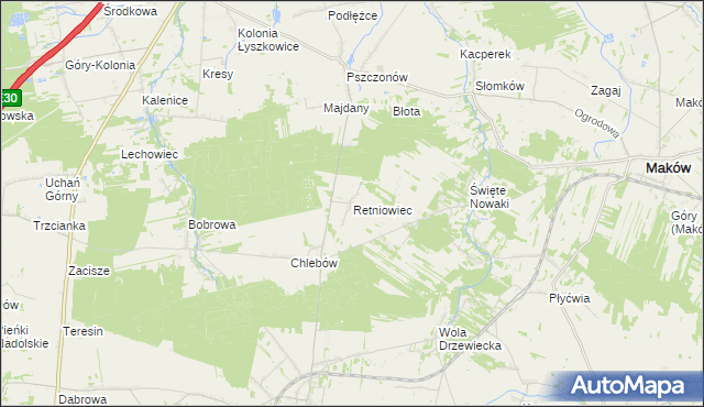 mapa Retniowiec, Retniowiec na mapie Targeo