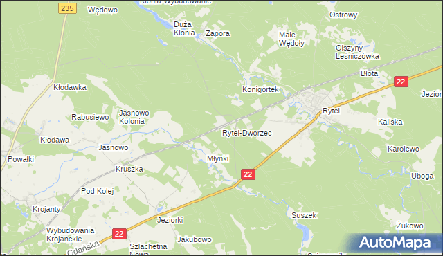 mapa Rytel-Dworzec, Rytel-Dworzec na mapie Targeo