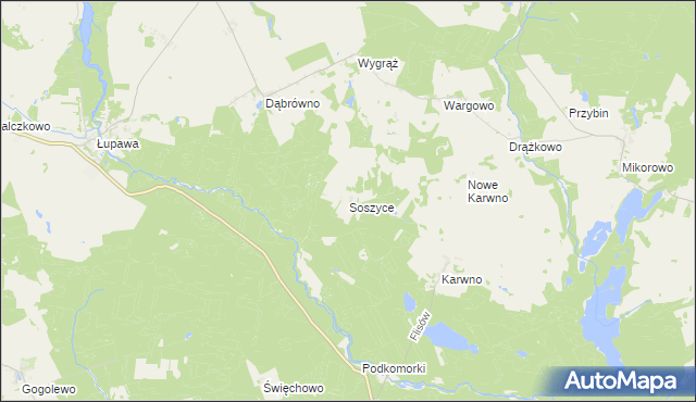 mapa Soszyce gmina Czarna Dąbrówka, Soszyce gmina Czarna Dąbrówka na mapie Targeo