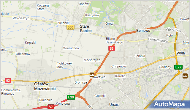 mapa Szeligi gmina Ożarów Mazowiecki, Szeligi gmina Ożarów Mazowiecki na mapie Targeo
