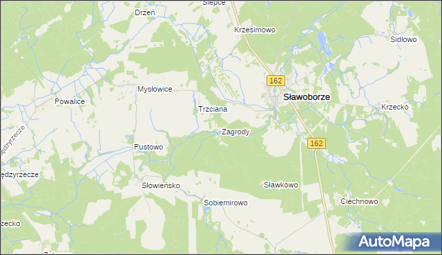 mapa Zagrody gmina Sławoborze, Zagrody gmina Sławoborze na mapie Targeo