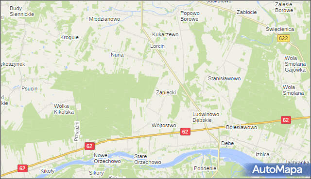 mapa Zapiecki gmina Pomiechówek, Zapiecki gmina Pomiechówek na mapie Targeo