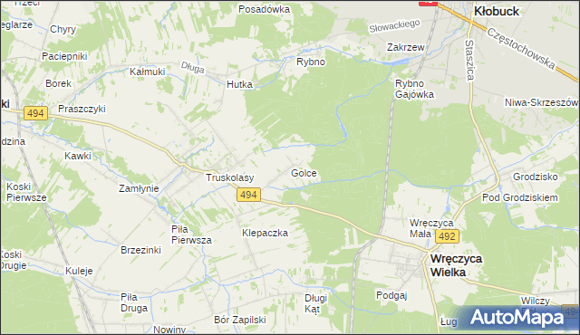 mapa Golce gmina Wręczyca Wielka, Golce gmina Wręczyca Wielka na mapie Targeo