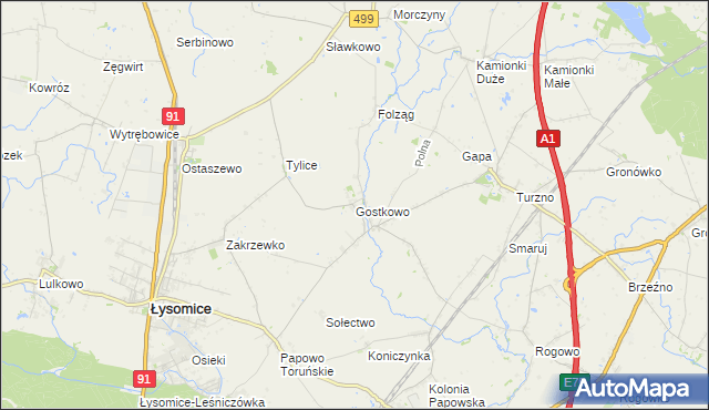 mapa Gostkowo gmina Łysomice, Gostkowo gmina Łysomice na mapie Targeo