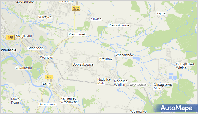 mapa Krzyków gmina Czernica, Krzyków gmina Czernica na mapie Targeo