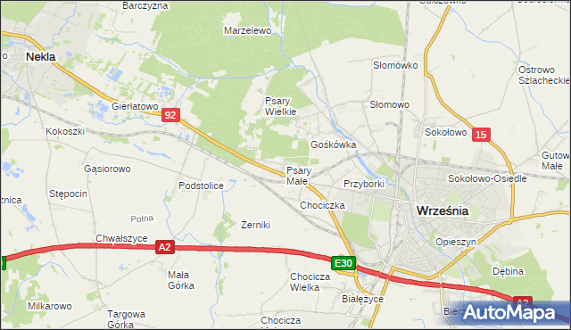 mapa Psary Małe gmina Września, Psary Małe gmina Września na mapie Targeo