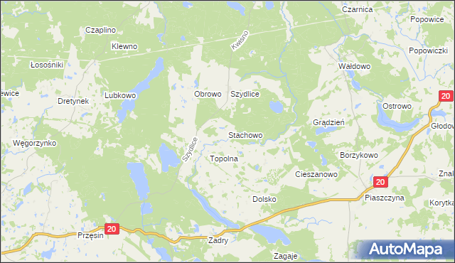 mapa Stachowo gmina Miastko, Stachowo gmina Miastko na mapie Targeo
