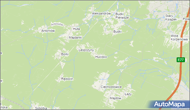 mapa Hucisko gmina Szydłowiec, Hucisko gmina Szydłowiec na mapie Targeo
