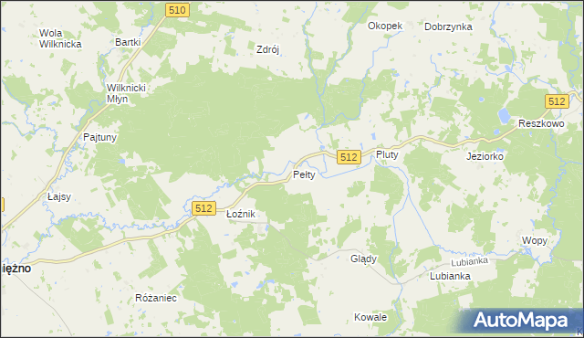 mapa Pełty gmina Pieniężno, Pełty gmina Pieniężno na mapie Targeo