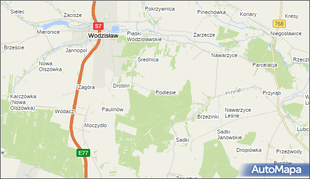 mapa Podlesie gmina Wodzisław, Podlesie gmina Wodzisław na mapie Targeo