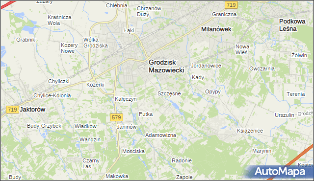 mapa Szczęsne gmina Grodzisk Mazowiecki, Szczęsne gmina Grodzisk Mazowiecki na mapie Targeo