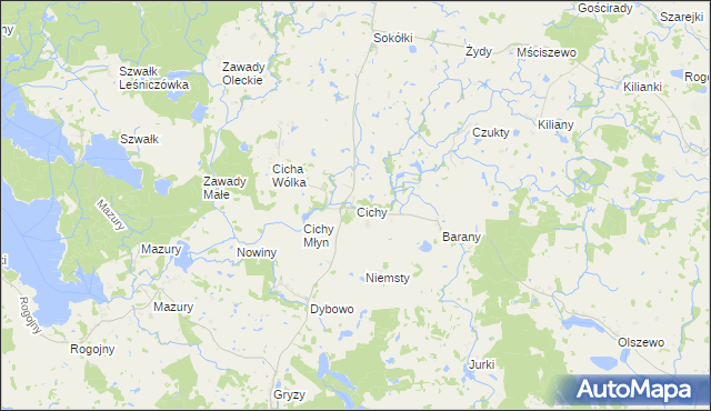 mapa Cichy gmina Świętajno, Cichy gmina Świętajno na mapie Targeo
