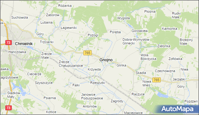 mapa Gnojno powiat buski, Gnojno powiat buski na mapie Targeo