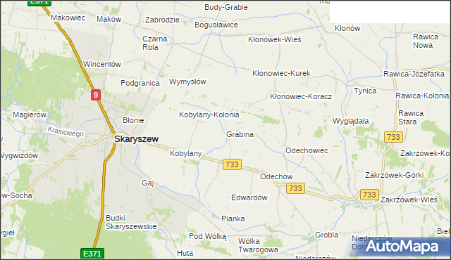 mapa Grabina gmina Skaryszew, Grabina gmina Skaryszew na mapie Targeo