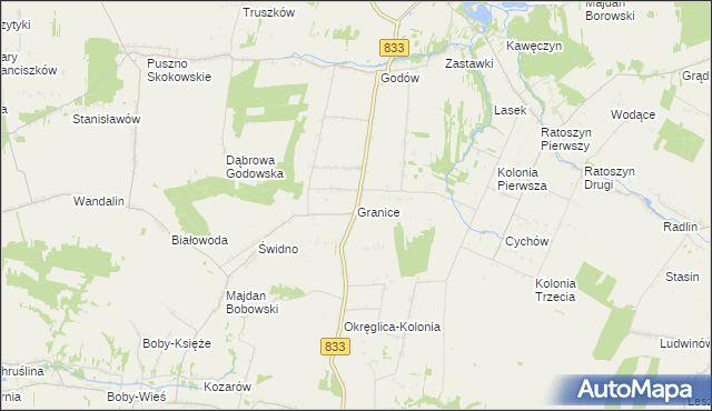 mapa Granice gmina Chodel, Granice gmina Chodel na mapie Targeo