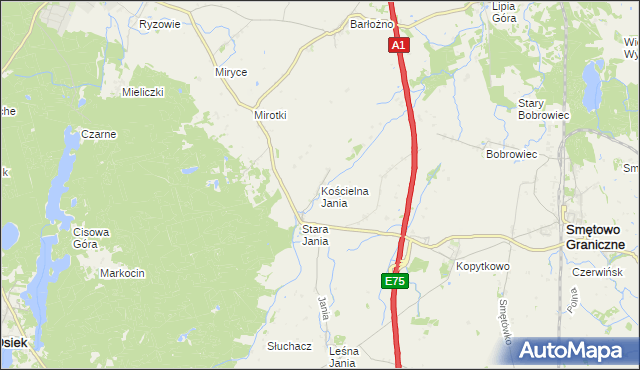 mapa Kościelna Jania, Kościelna Jania na mapie Targeo