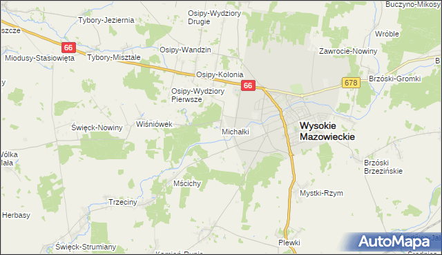 mapa Michałki gmina Wysokie Mazowieckie, Michałki gmina Wysokie Mazowieckie na mapie Targeo