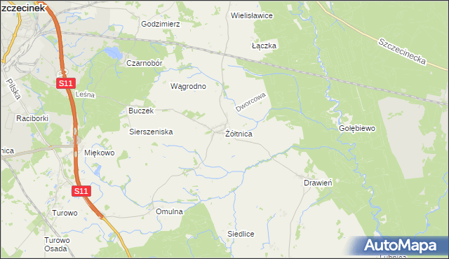 mapa Żółtnica, Żółtnica na mapie Targeo