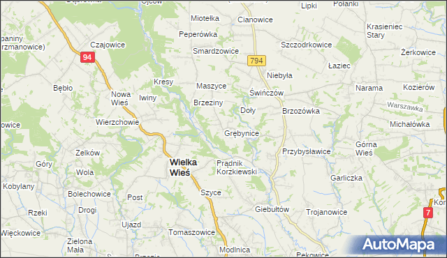 mapa Grębynice, Grębynice na mapie Targeo