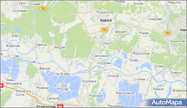 mapa Jankowice gmina Babice, Jankowice gmina Babice na mapie Targeo