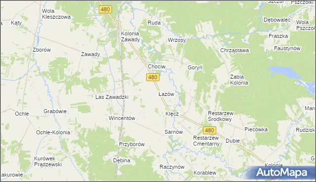 mapa Łazów gmina Widawa, Łazów gmina Widawa na mapie Targeo
