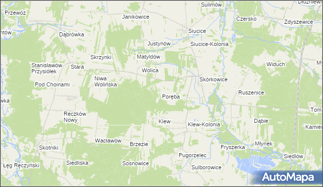 mapa Poręba gmina Żarnów, Poręba gmina Żarnów na mapie Targeo