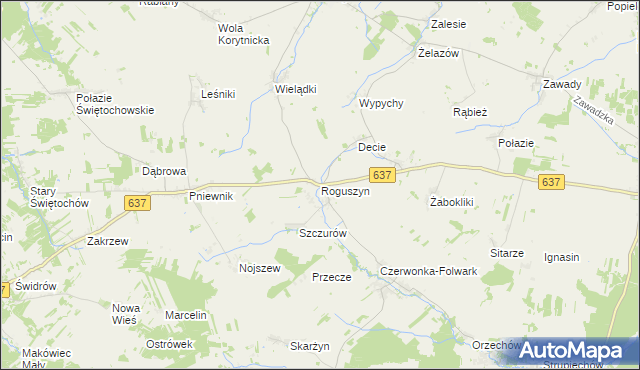 mapa Roguszyn gmina Korytnica, Roguszyn gmina Korytnica na mapie Targeo