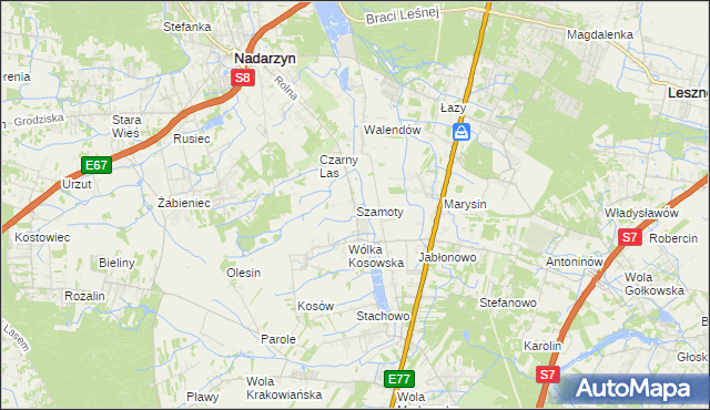 mapa Szamoty gmina Nadarzyn, Szamoty gmina Nadarzyn na mapie Targeo