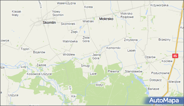 mapa Jasna Góra gmina Mokrsko, Jasna Góra gmina Mokrsko na mapie Targeo