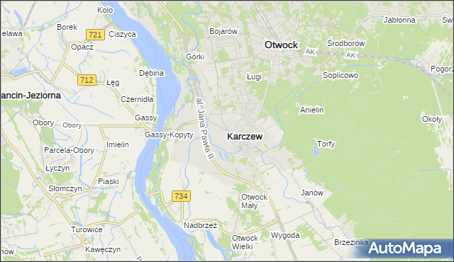 mapa Karczew powiat otwocki, Karczew powiat otwocki na mapie Targeo