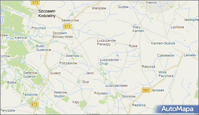 mapa Łuszczanów Drugi, Łuszczanów Drugi na mapie Targeo