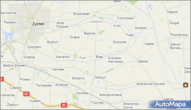 mapa Biała gmina Żychlin, Biała gmina Żychlin na mapie Targeo