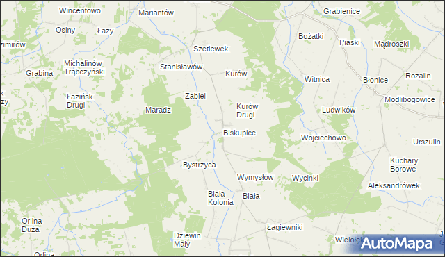 mapa Biskupice gmina Grodziec, Biskupice gmina Grodziec na mapie Targeo