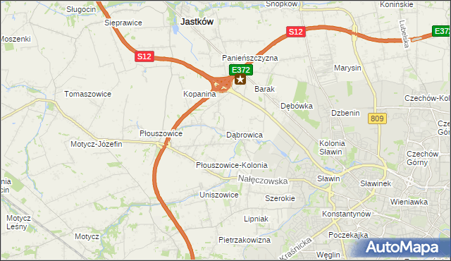 mapa Dąbrowica gmina Jastków, Dąbrowica gmina Jastków na mapie Targeo