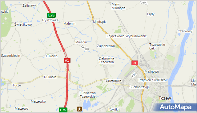 mapa Dąbrówka Tczewska, Dąbrówka Tczewska na mapie Targeo