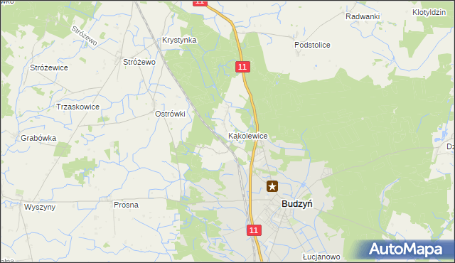 mapa Kąkolewice gmina Budzyń, Kąkolewice gmina Budzyń na mapie Targeo