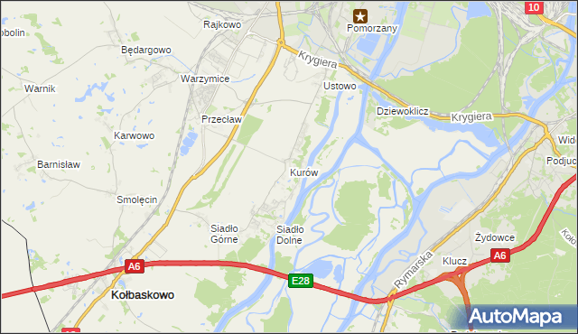 mapa Kurów gmina Kołbaskowo, Kurów gmina Kołbaskowo na mapie Targeo