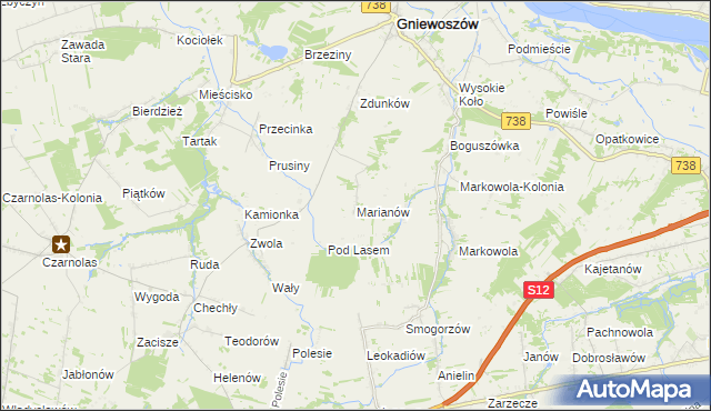 mapa Marianów gmina Gniewoszów, Marianów gmina Gniewoszów na mapie Targeo