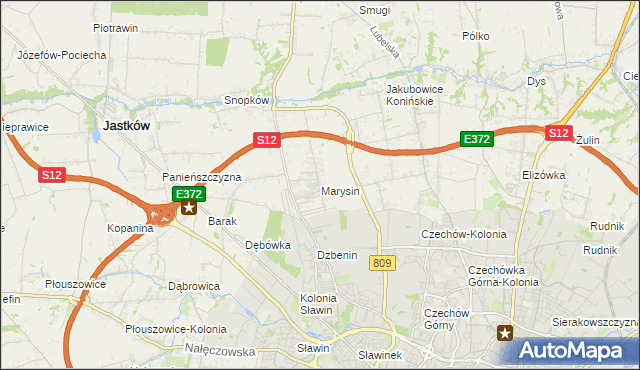 mapa Marysin gmina Jastków, Marysin gmina Jastków na mapie Targeo