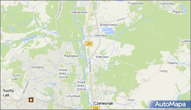 mapa Miękowo gmina Czerwonak, Miękowo gmina Czerwonak na mapie Targeo