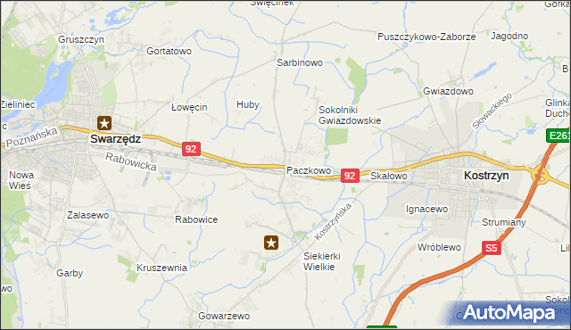 mapa Paczkowo gmina Swarzędz, Paczkowo gmina Swarzędz na mapie Targeo