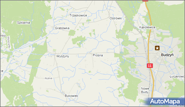 mapa Prosna gmina Budzyń, Prosna gmina Budzyń na mapie Targeo