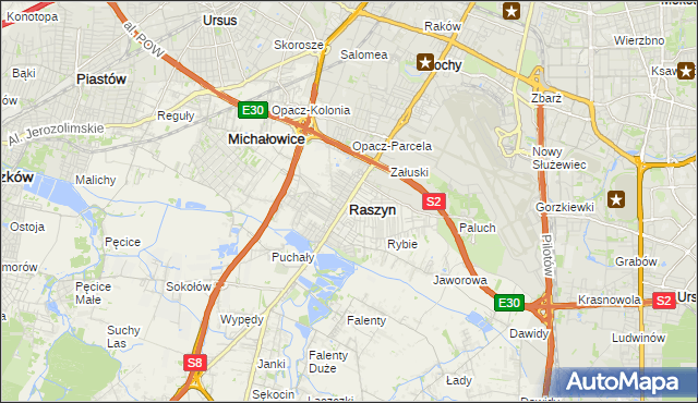 mapa Raszyn powiat pruszkowski, Raszyn powiat pruszkowski na mapie Targeo