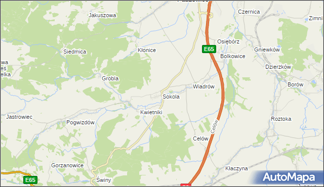 mapa Sokola gmina Paszowice, Sokola gmina Paszowice na mapie Targeo