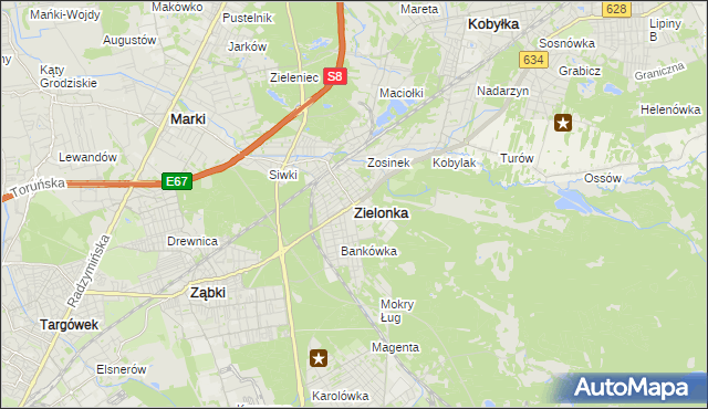 mapa Zielonka powiat wołomiński, Zielonka powiat wołomiński na mapie Targeo