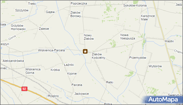 mapa Złaków Kościelny, Złaków Kościelny na mapie Targeo