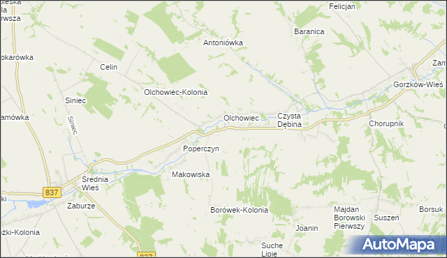 mapa Borówek gmina Żółkiewka, Borówek gmina Żółkiewka na mapie Targeo